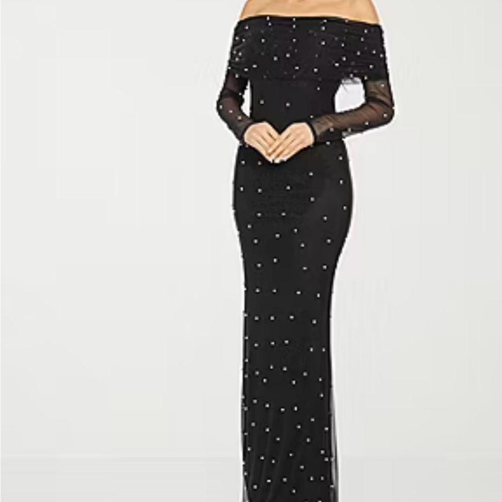 JCPenney Premier Amour Black Long Sleeve Off-Shoulder Dress, Size 12. Worn Once! - Picture 4 of 5